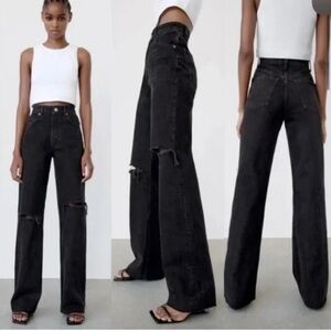 Zara high rise wide leg distressed jeans 
Size US 4